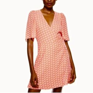 Alice + Olivia Sandra Mini Wrap Dress Angel Sleeve in Stamp English Rose Size 4